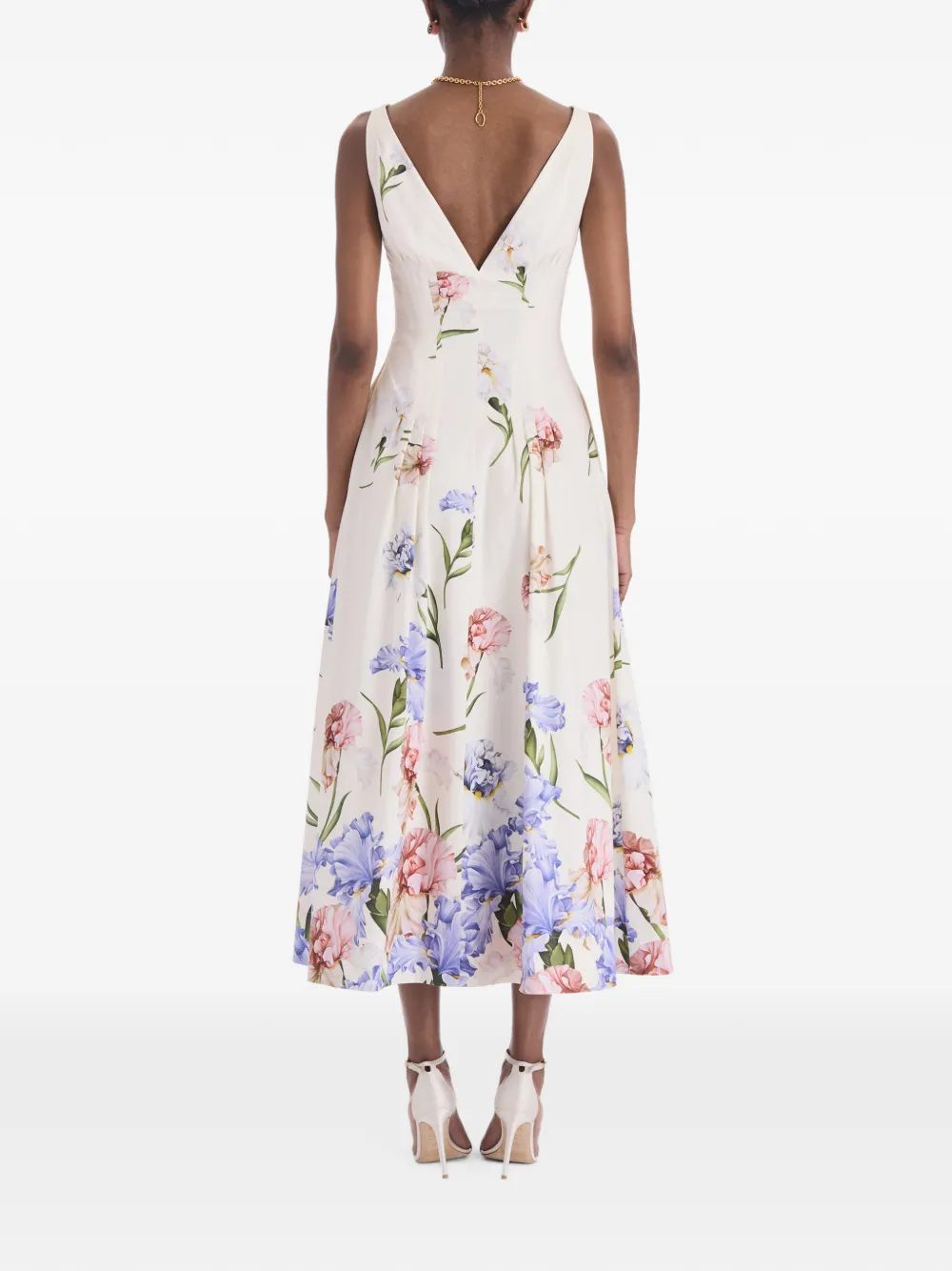 Oscar de la Renta iris-print midi dress Beige