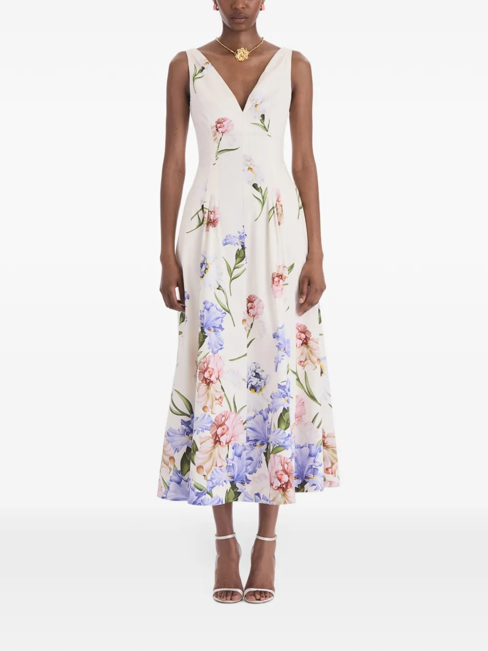 Oscar de la Renta iris-print midi dress Beige