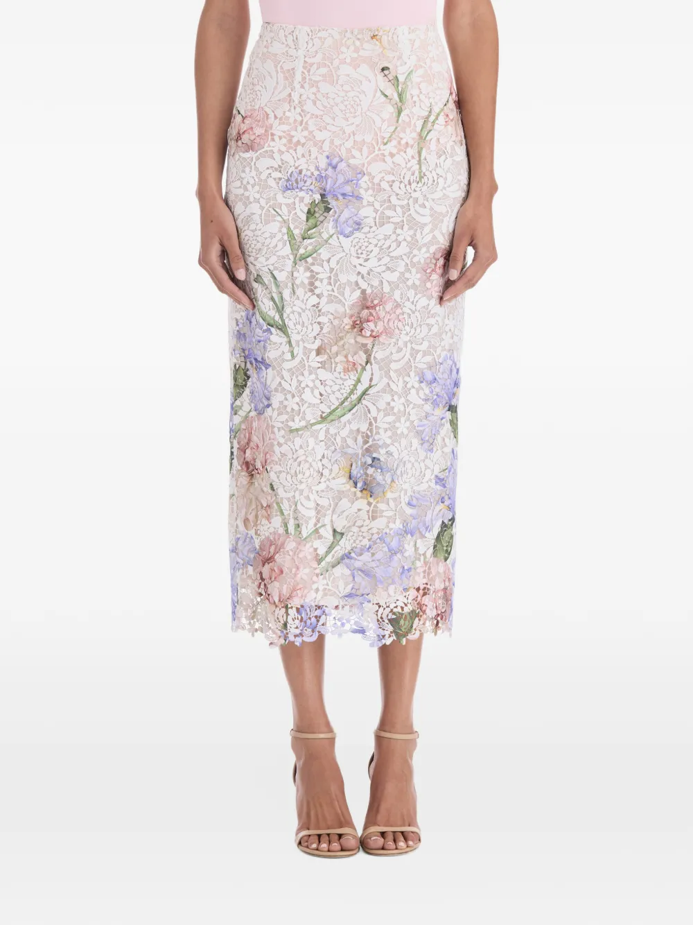 Oscar de la Renta iris-print lace midi pencil skirt Wit