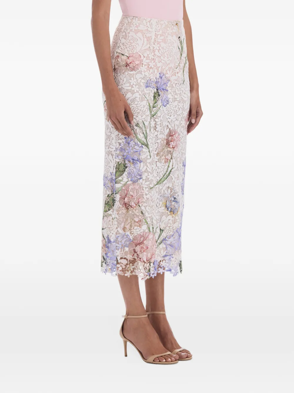 Oscar de la Renta iris-print lace midi pencil skirt Wit