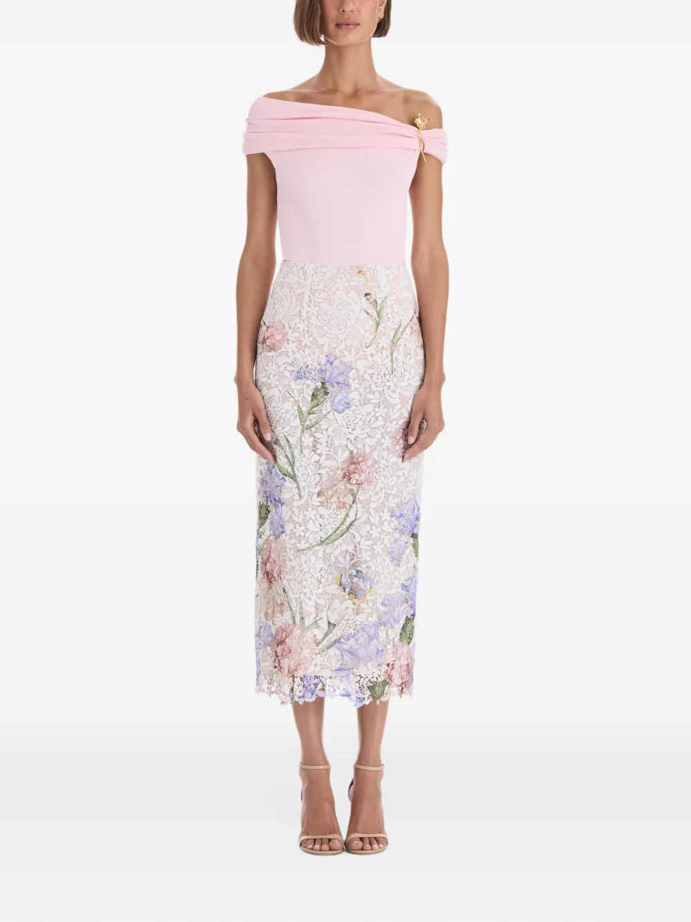 Oscar de la Renta iris-print lace midi pencil skirt Wit