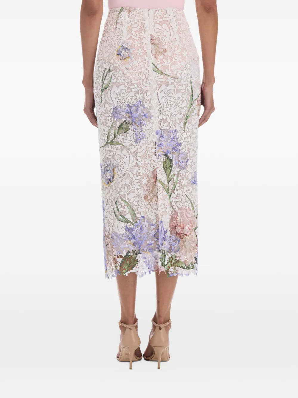Oscar de la Renta iris-print lace midi pencil skirt Wit