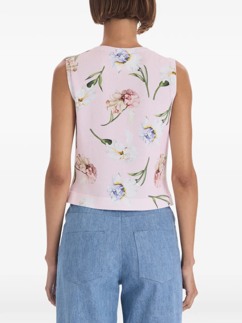 Oscar de la Renta floral-print knitted tank top Roze