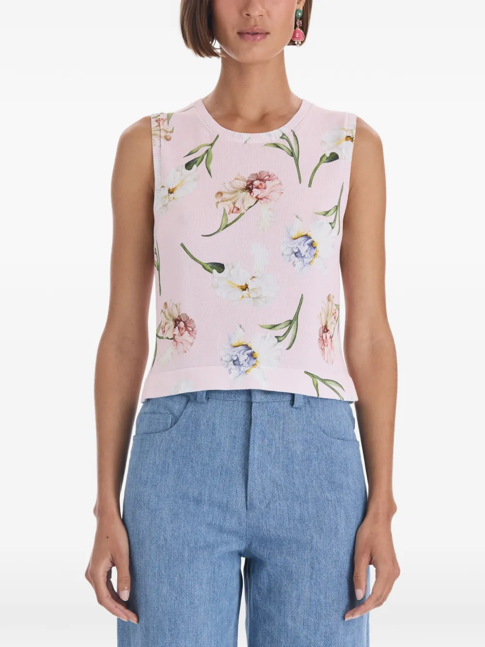 Oscar de la Renta floral-print knitted tank top Roze