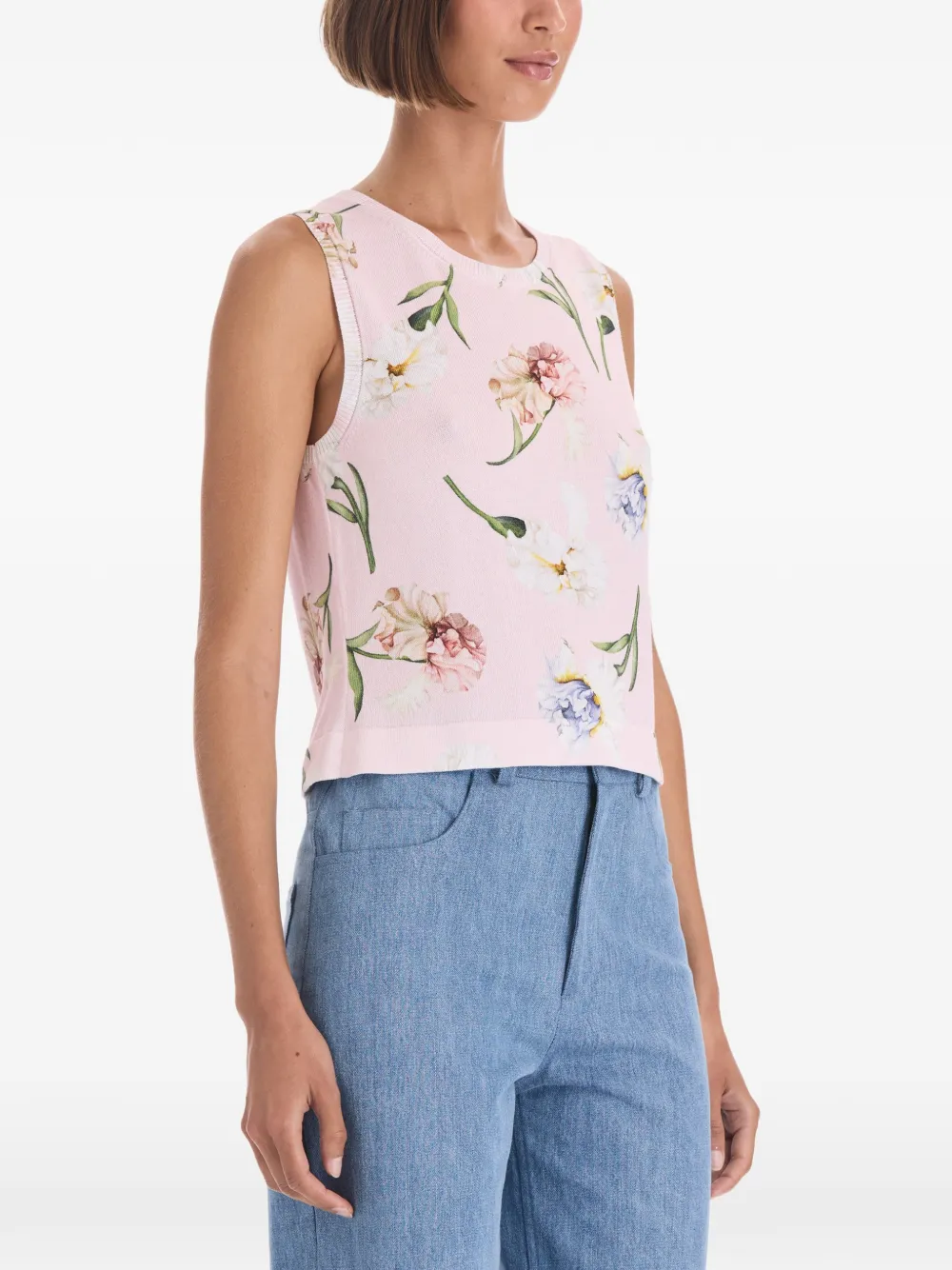 Oscar de la Renta floral-print knitted tank top Roze