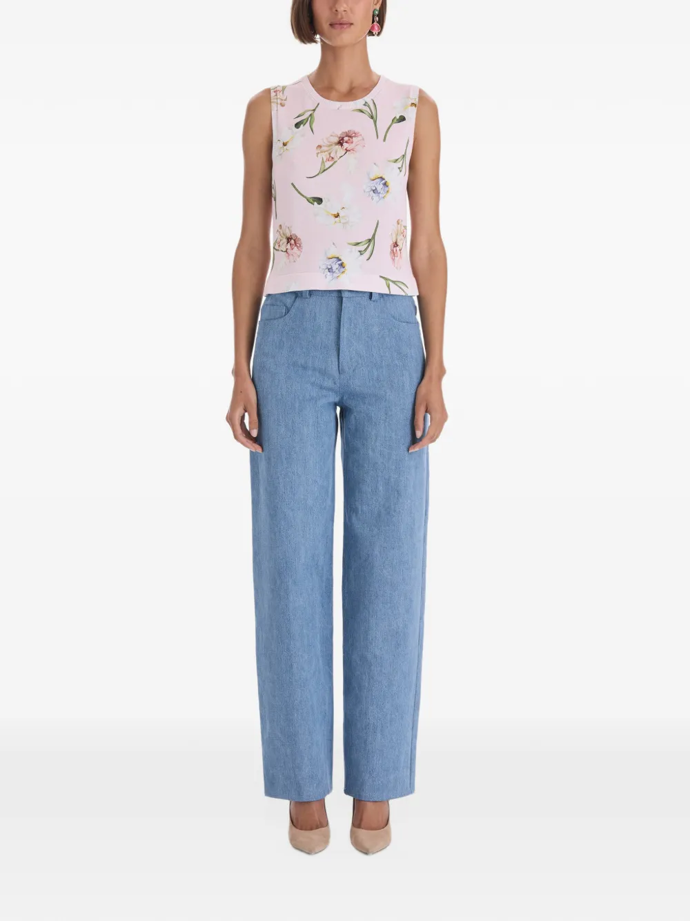 Oscar de la Renta floral-print knitted tank top Roze