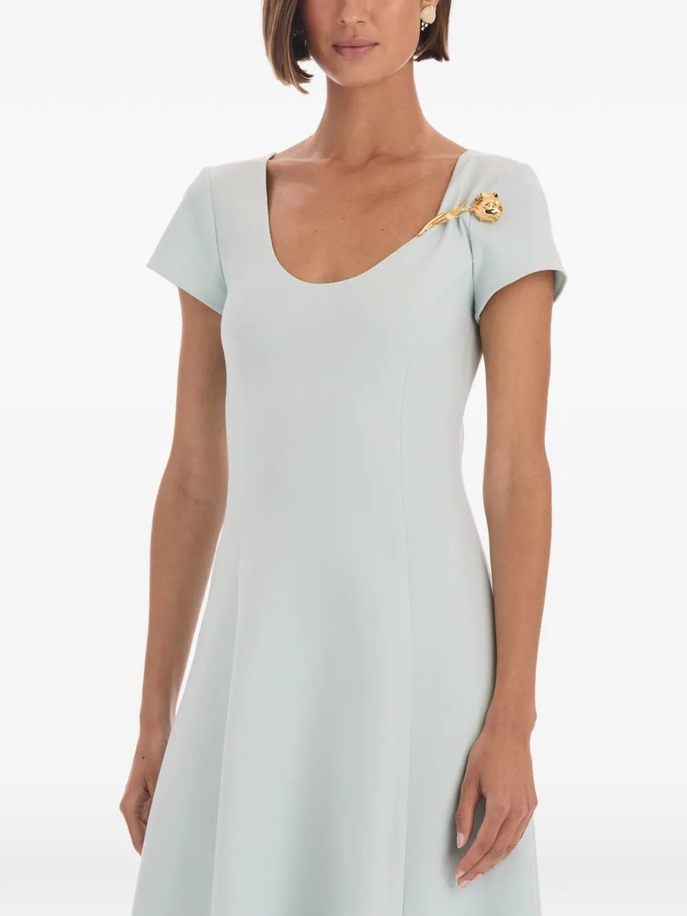 Oscar de la Renta Midi-jurk met korte mouwen en diepe ronde hals Blauw