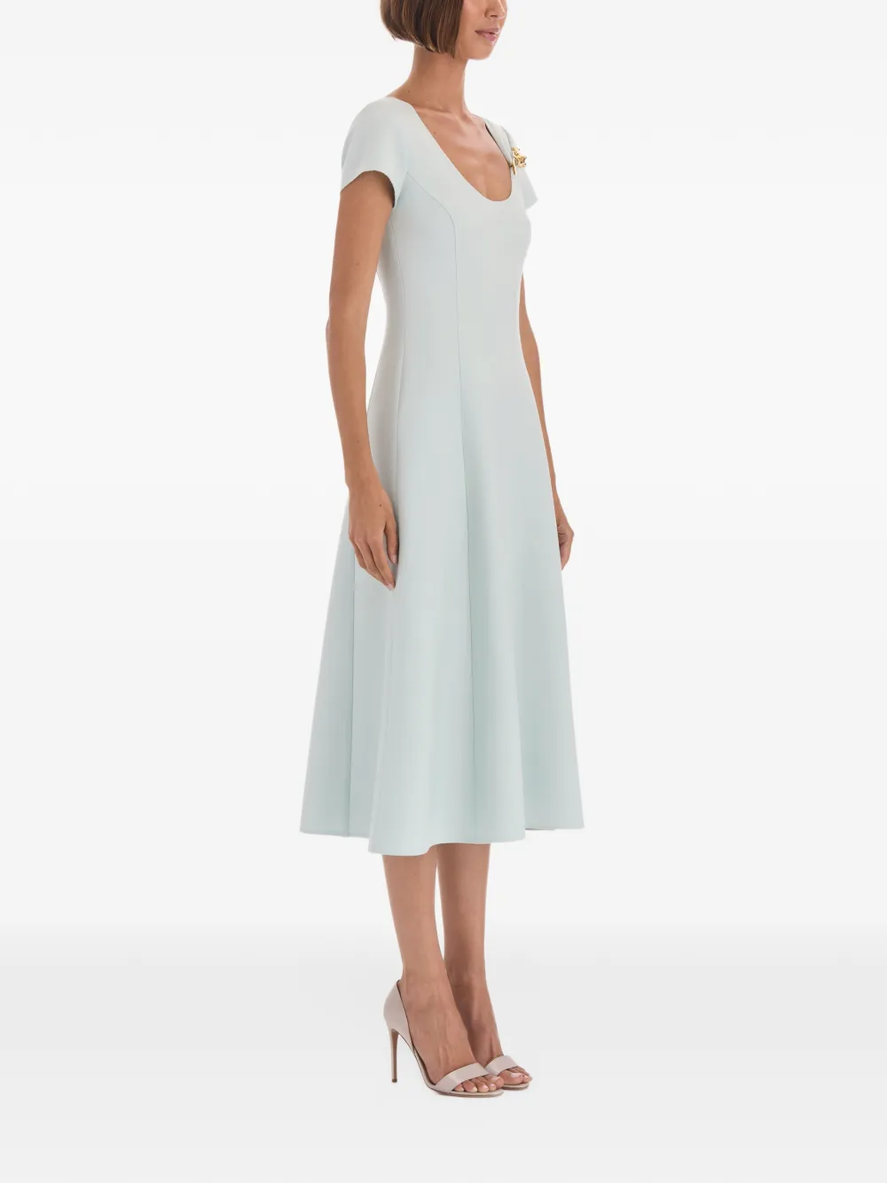 Oscar de la Renta Midi-jurk met korte mouwen en diepe ronde hals Blauw