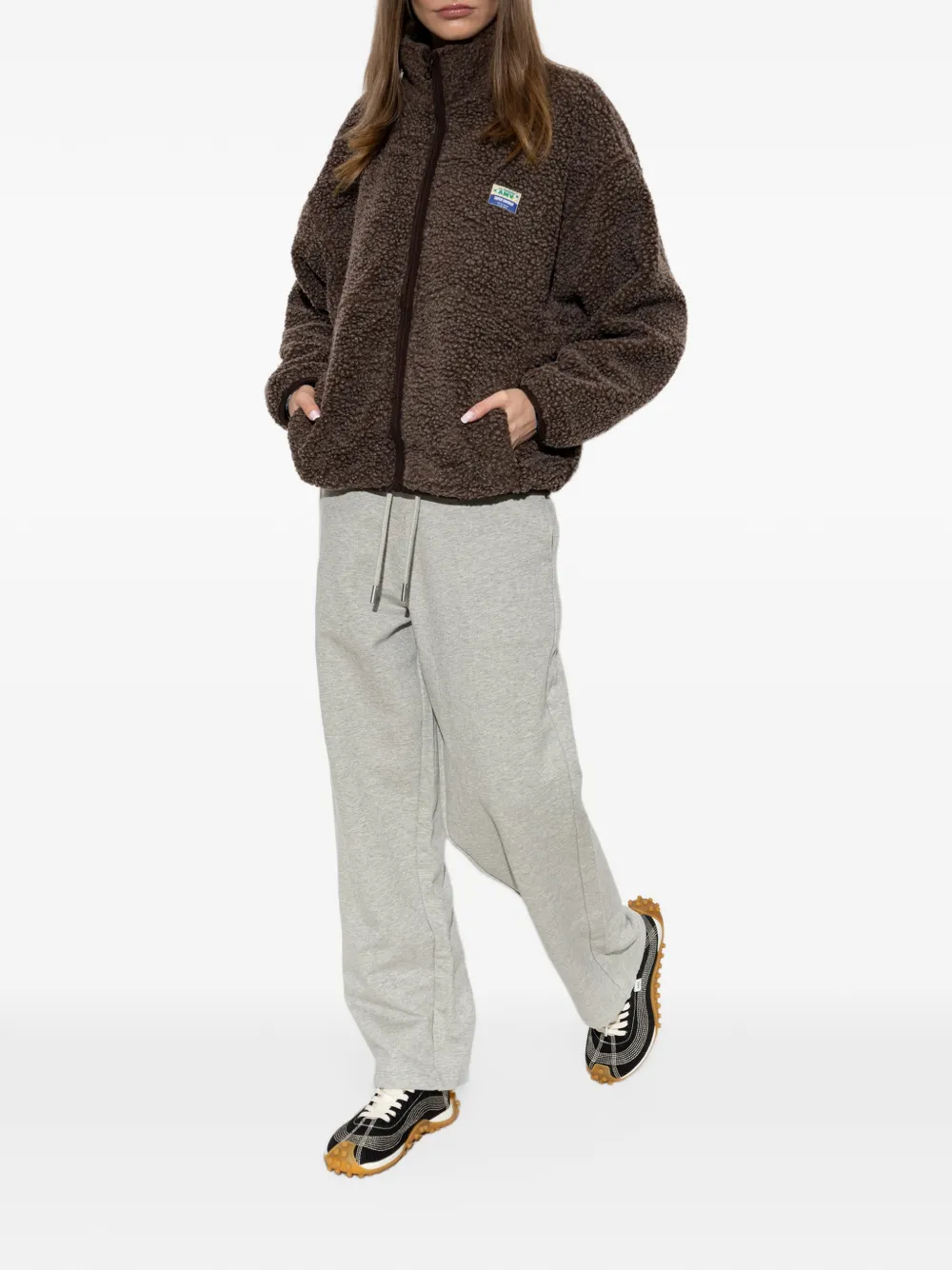 American Vintage Hoktown fleece hoodie met logo-patch Bruin