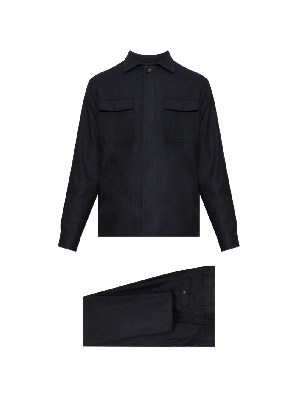 Eleventy flap-pocket wool-blend trousers and shirt jacket set Blauw