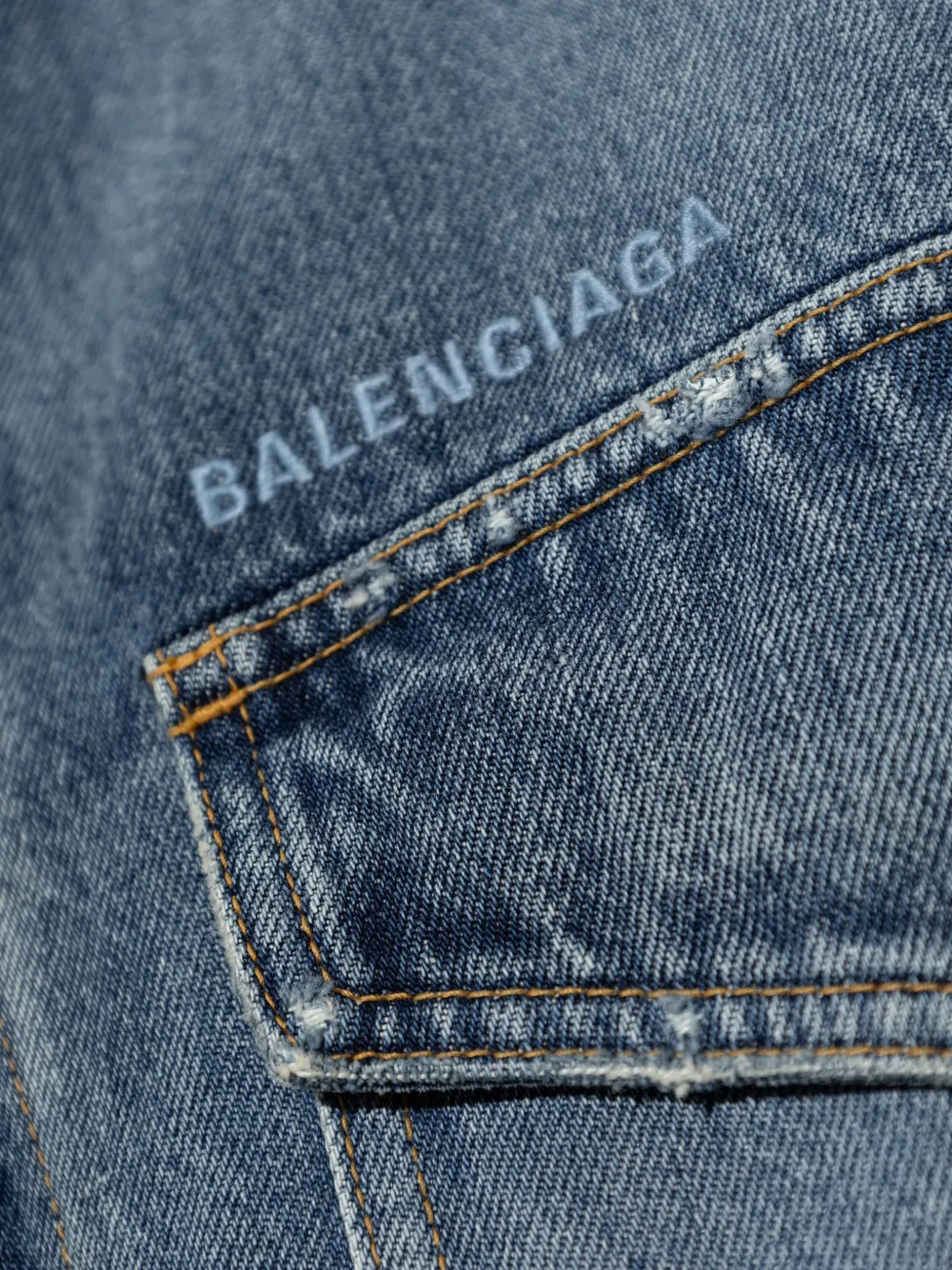Balenciaga Denim jack met verfspatten en logo-print Blauw