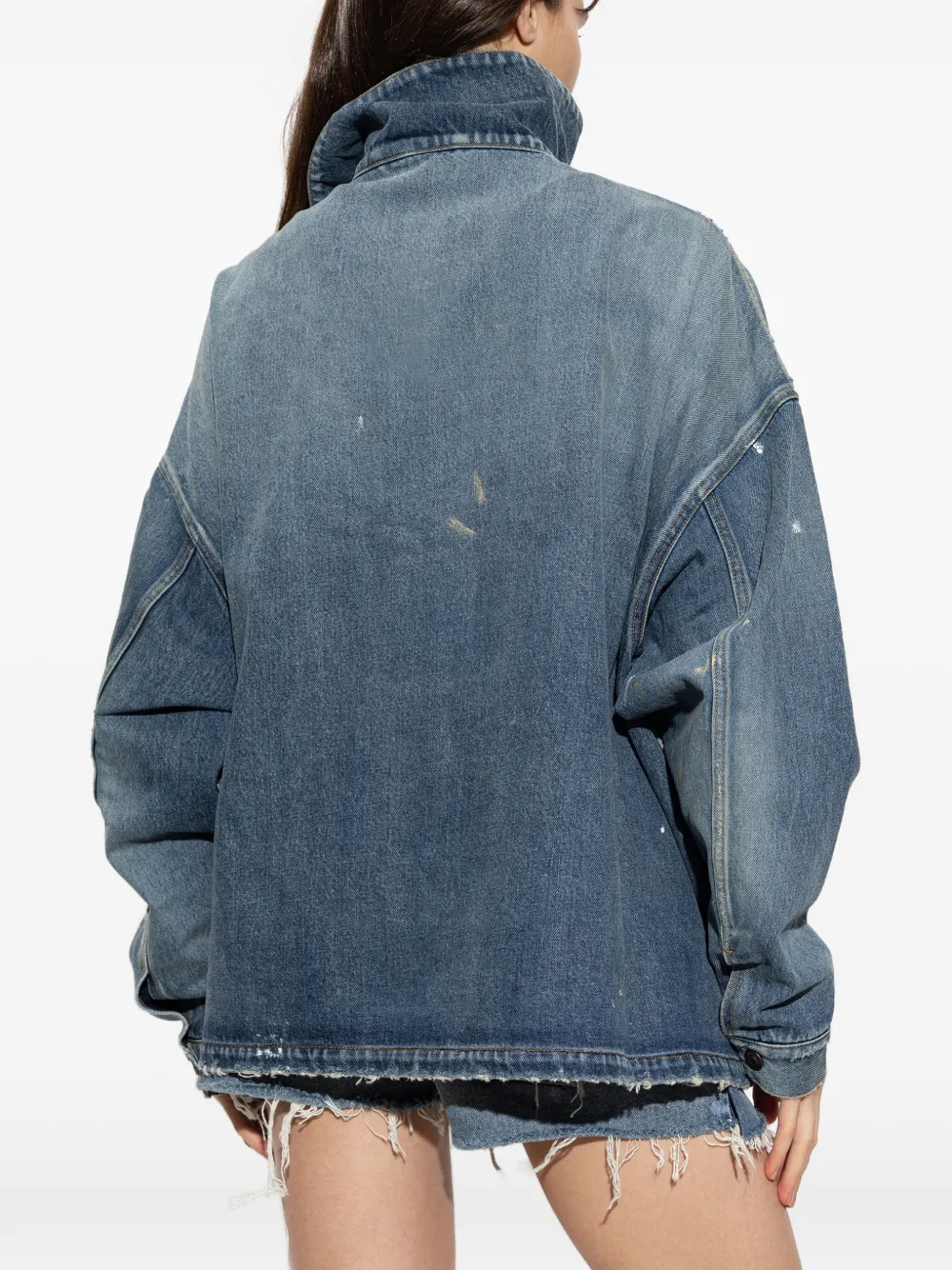 Balenciaga Denim jack met verfspatten en logo-print Blauw