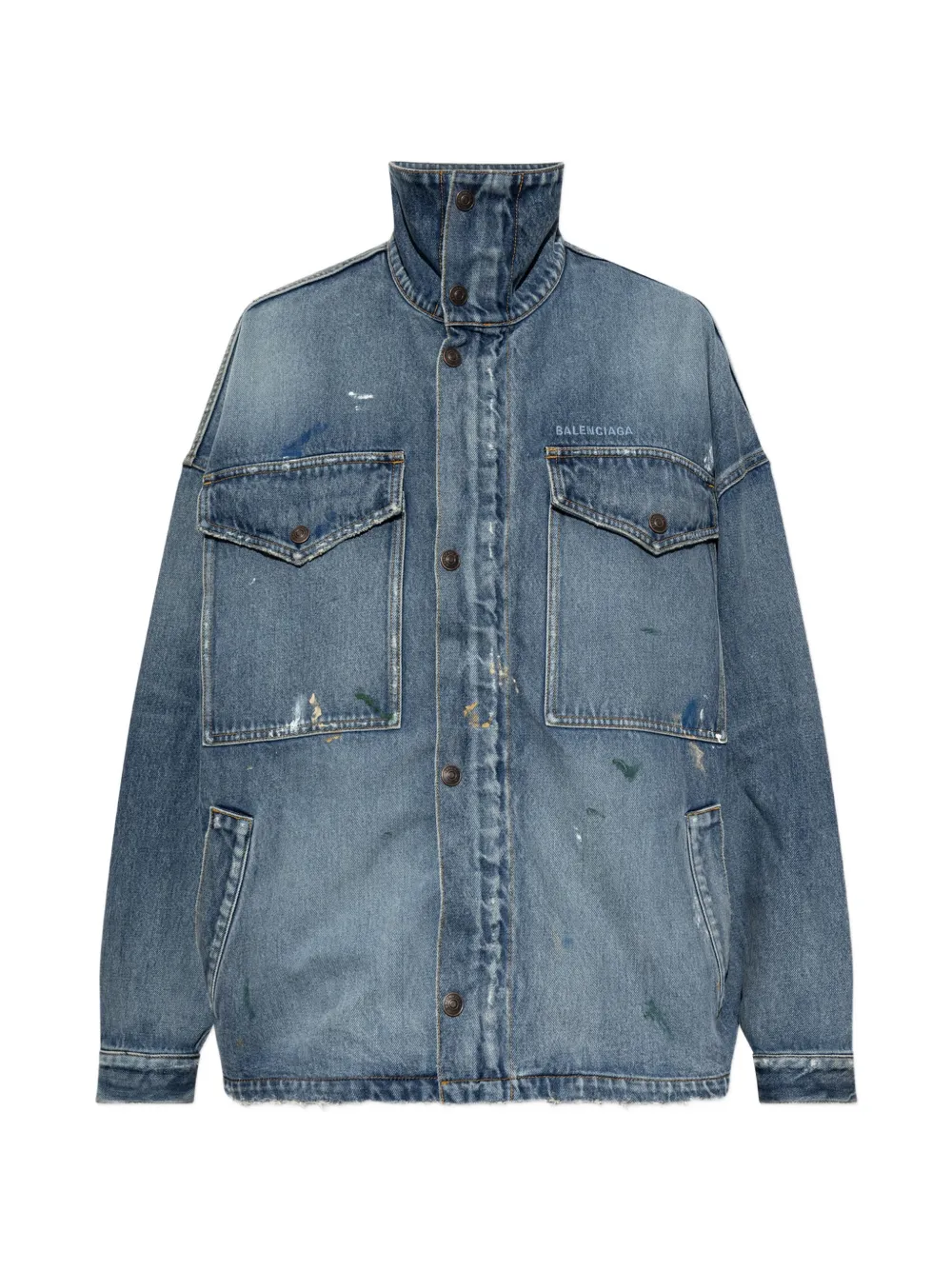 Balenciaga logo-print paint-splatter denim jacket - Blau