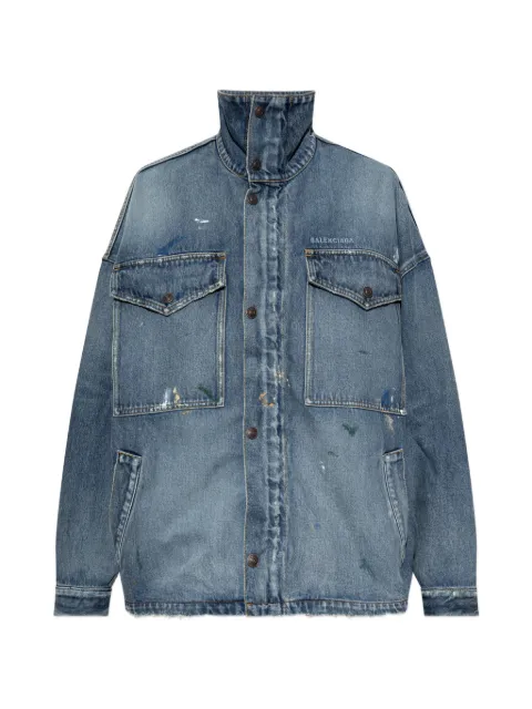Balenciaga logo-print paint-splatter denim jacket