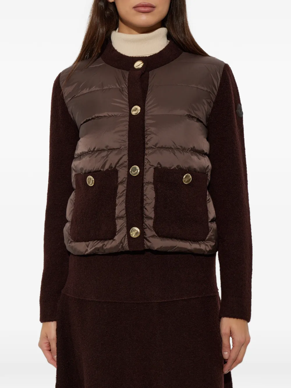 Moncler bouclé wool-blend padded cardigan Bruin