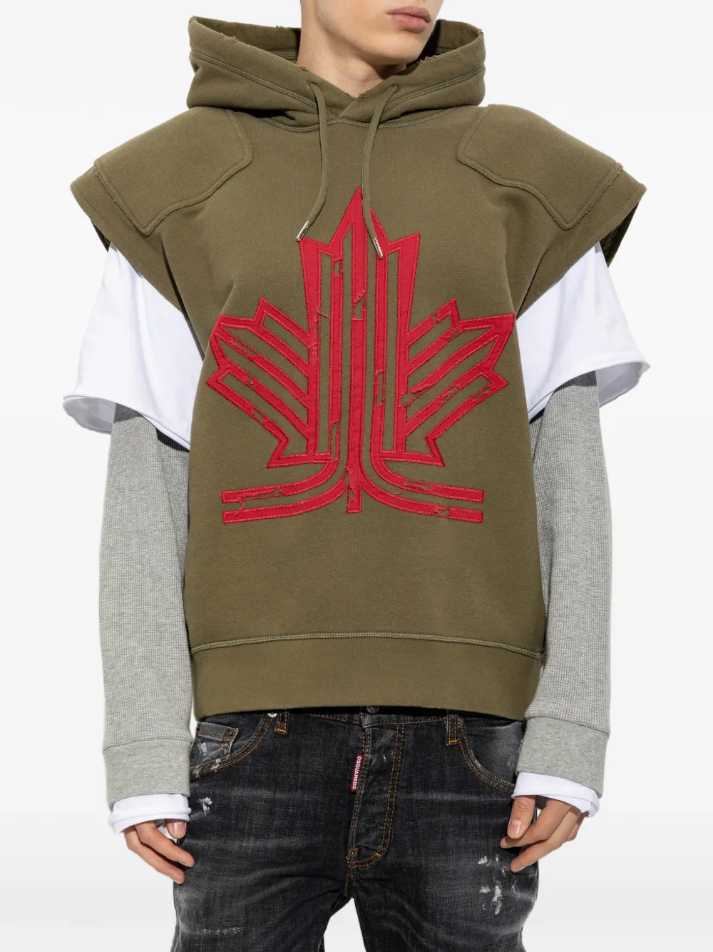 DSQUARED2 maple-leaf appliqué hoodie Groen