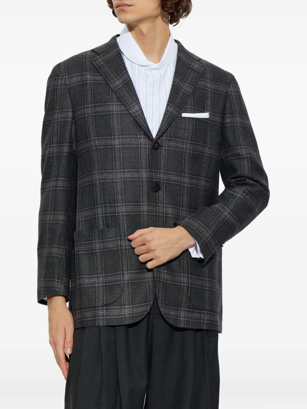 Kiton check-pattern blazer Grijs