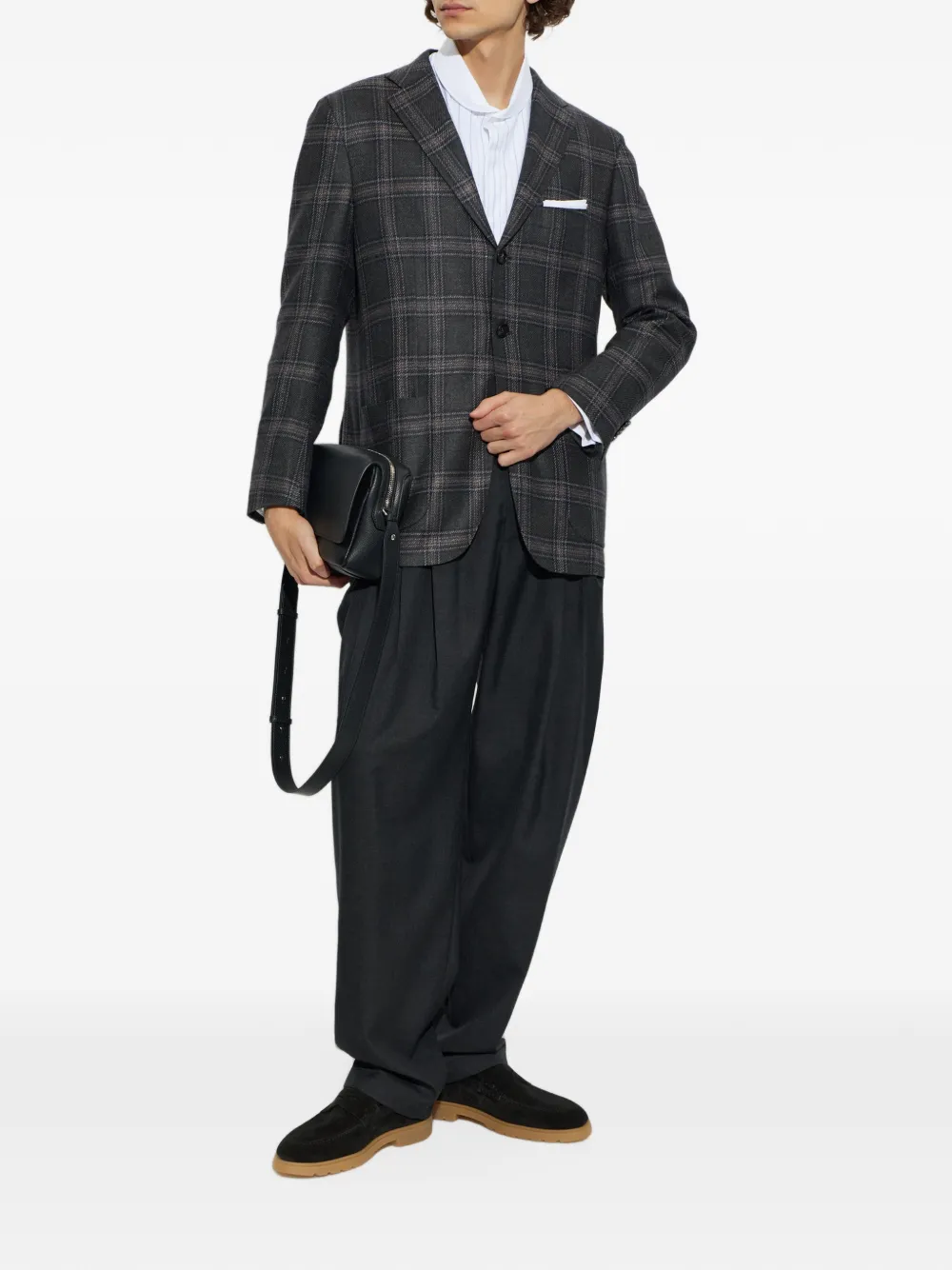 Kiton check-pattern blazer Grijs
