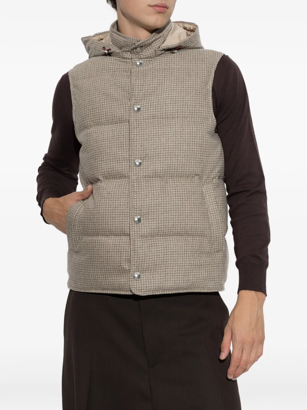 Eleventy check padded gilet Beige