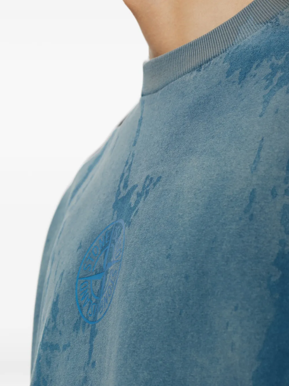Stone Island Compass logo-print acid-wash T-shirt Blauw