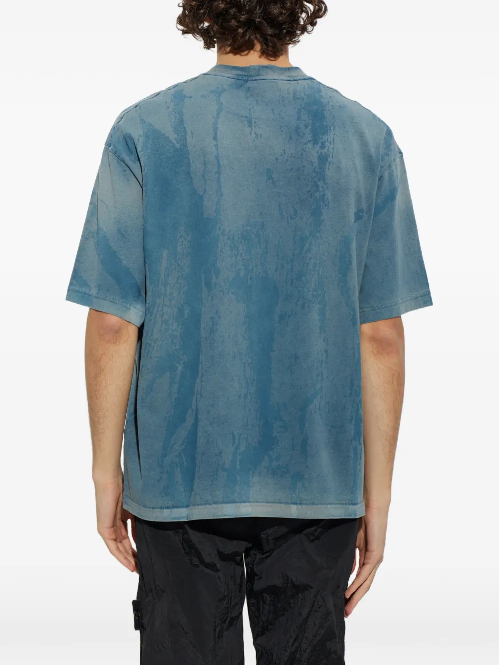 Stone Island Compass logo-print acid-wash T-shirt Blauw