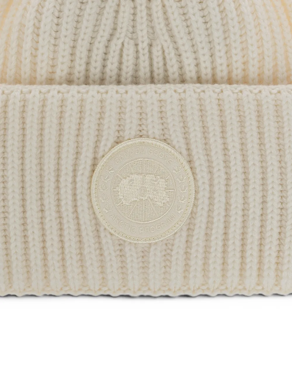 Canada Goose logo-patch ribbed-knit beanie hat Beige