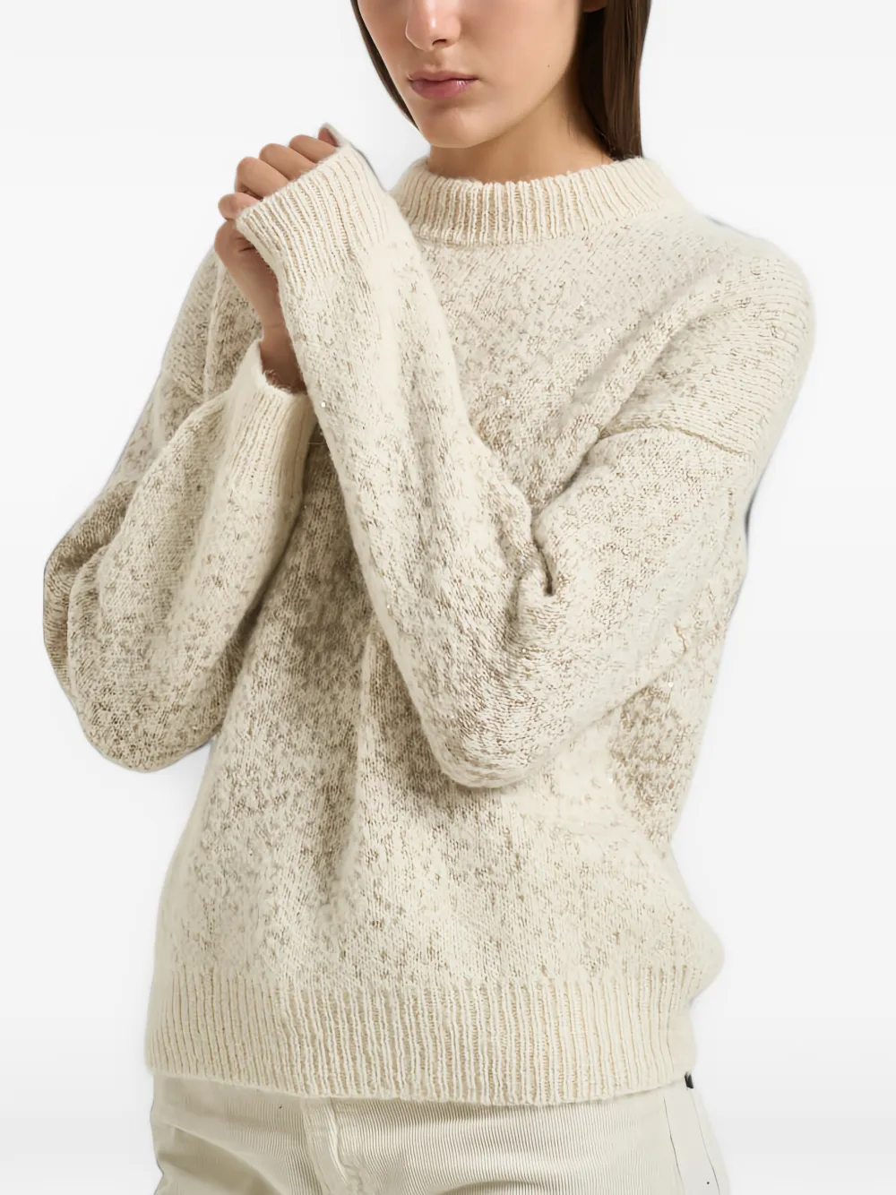 Peserico sequin-embellished bouclé-knit sweater Beige