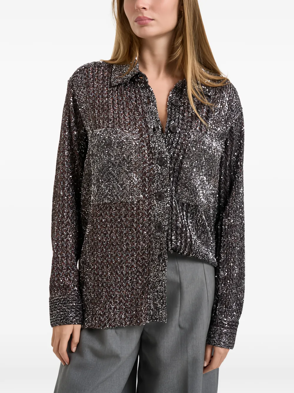Missoni sequin-embellished zigzag-knit shirt Grijs