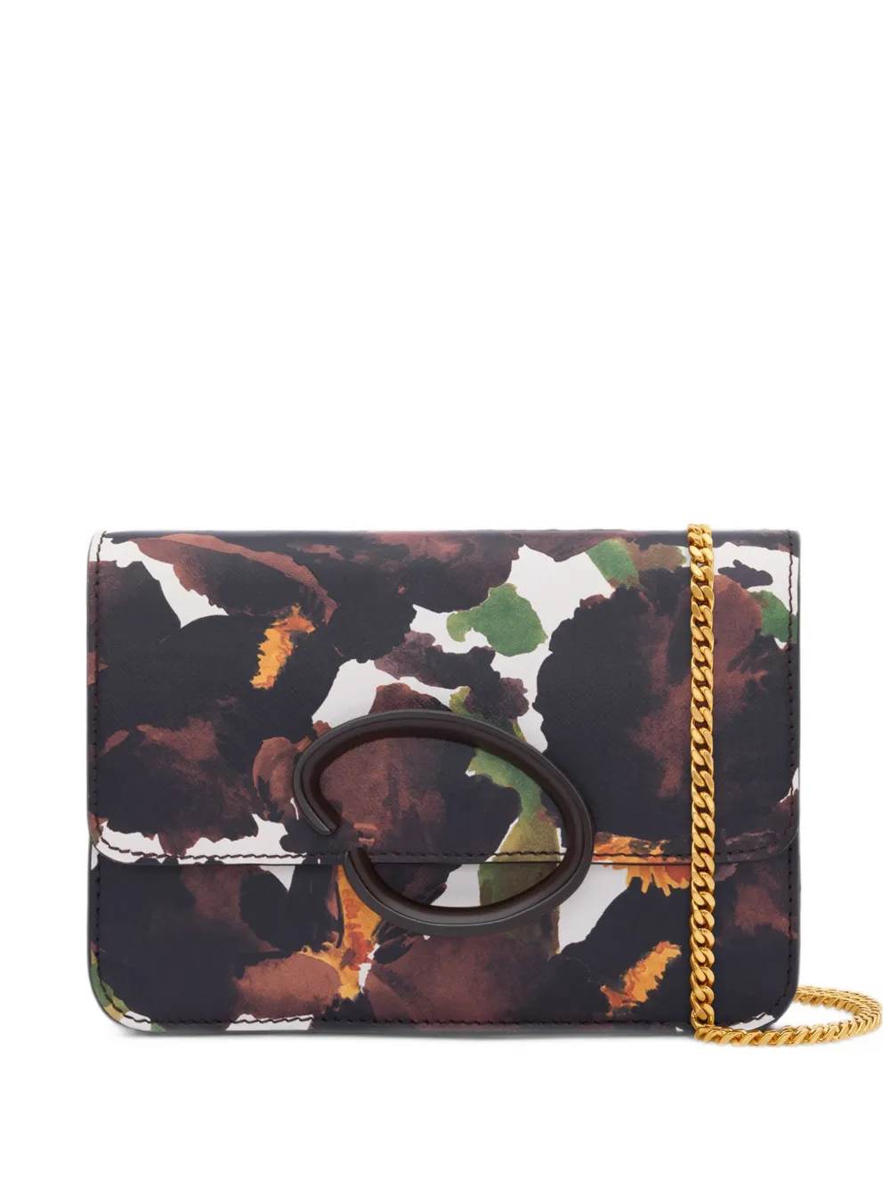 Oscar de la Renta Iris floral-print leather clutch bag - Marrone