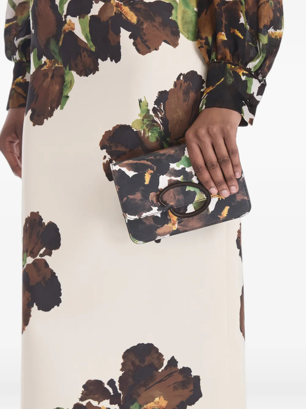 Oscar de la Renta Iris floral-print leather clutch bag Bruin