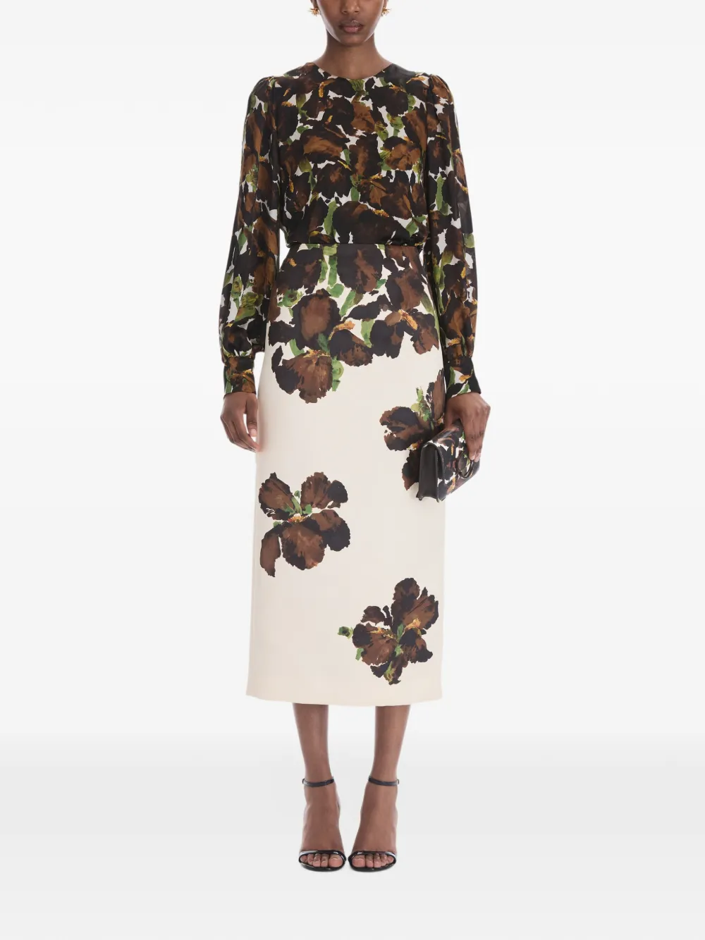 Oscar de la Renta Iris floral-print leather clutch bag Bruin