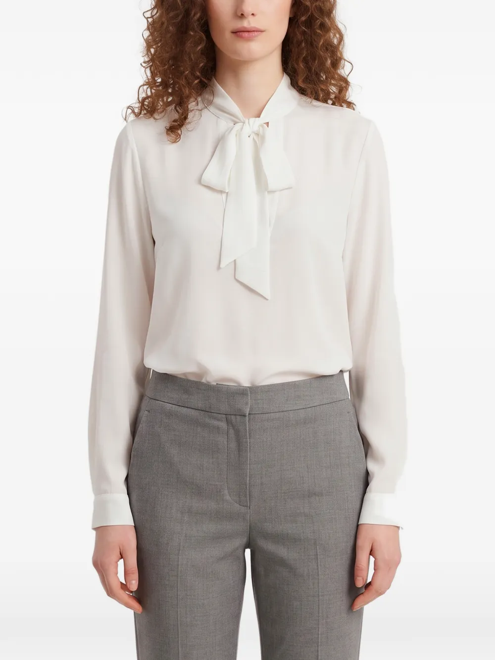SUTTON NEW YORK tie-neck georgette blouse - Bianco
