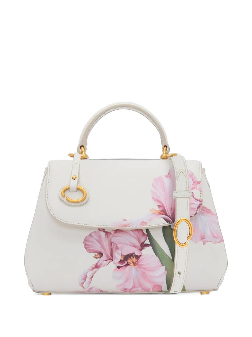 Oscar de la Renta Borsa a tracolla Poppy mini in pelle con stampa floreale - Bianco