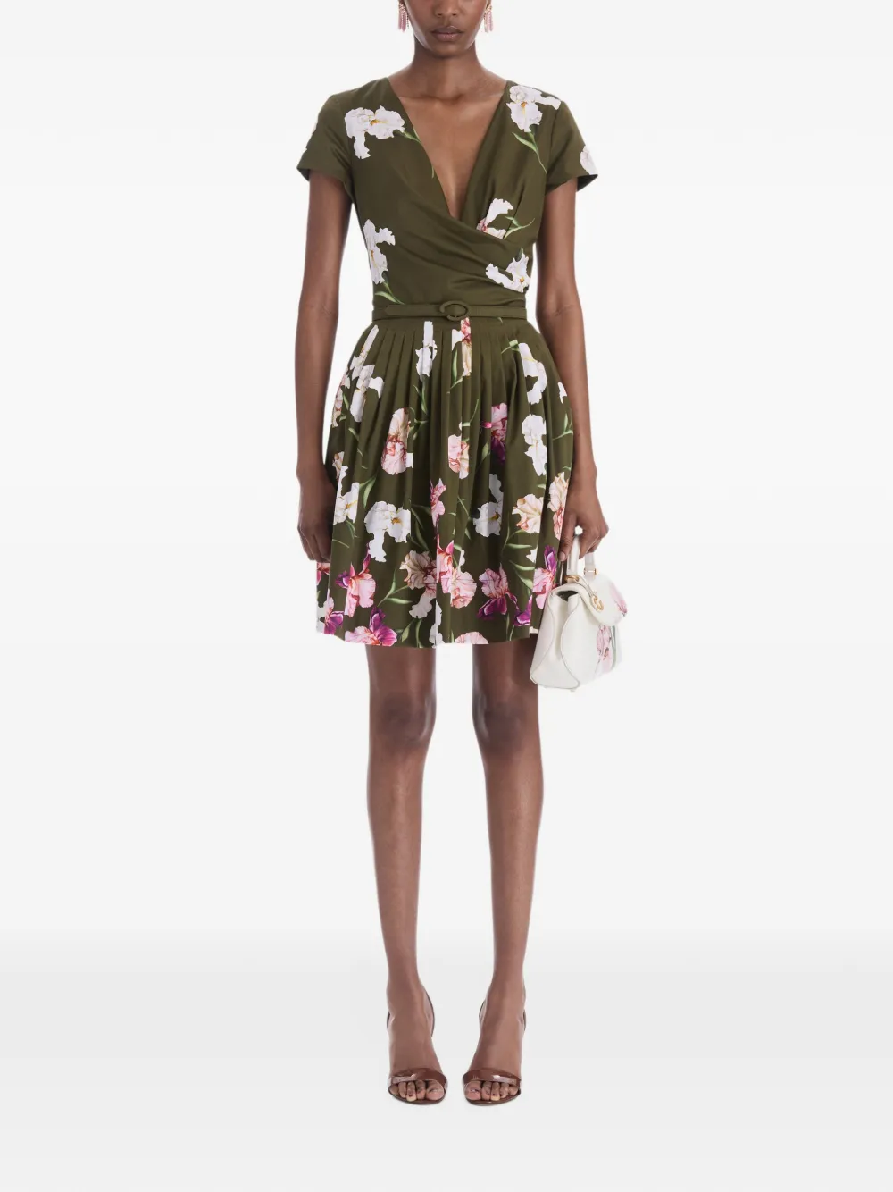 Oscar de la Renta Poppy leren mini-crossbodytas met bloemen-print Wit