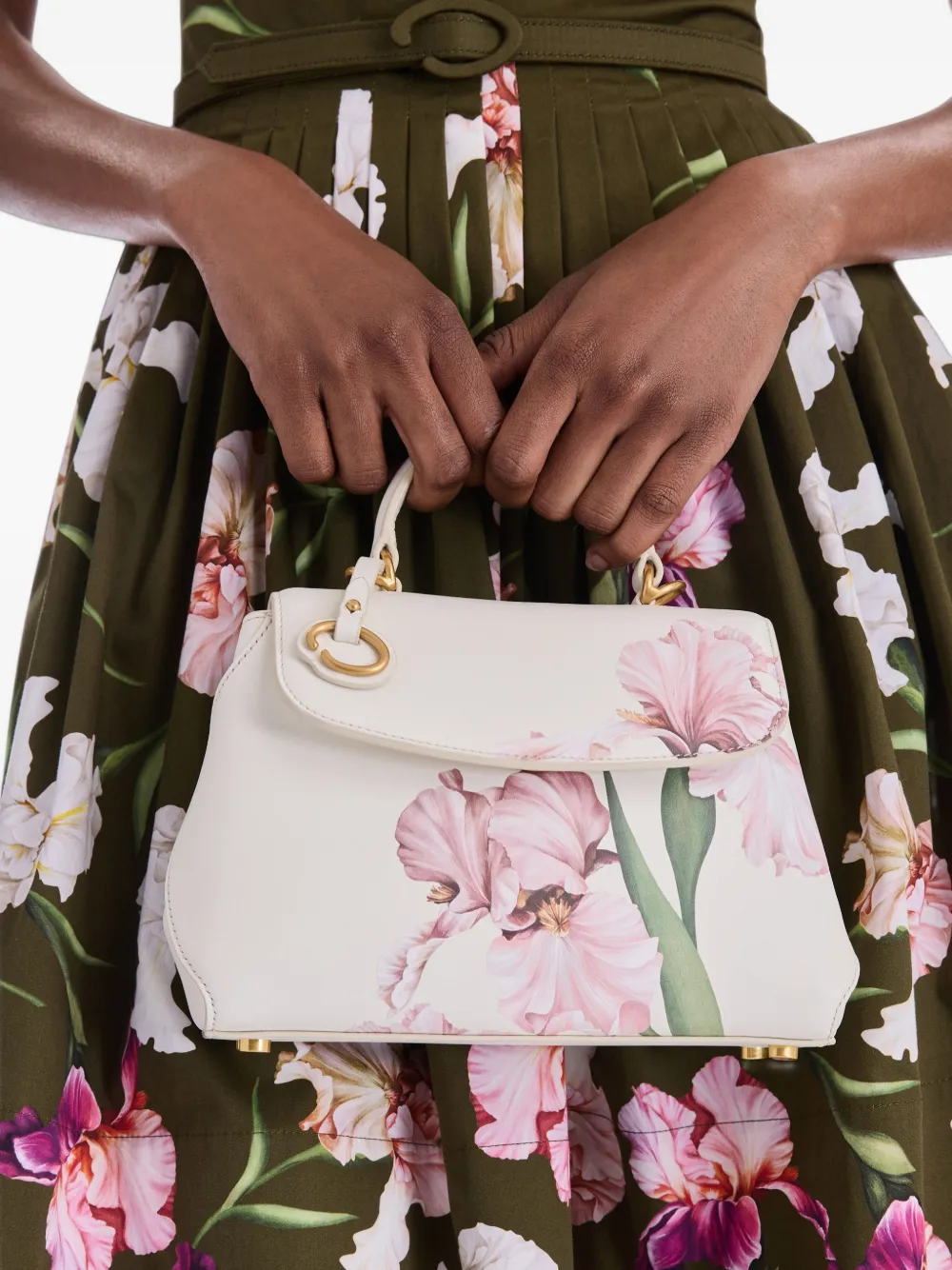 Oscar de la Renta Poppy leren mini-crossbodytas met bloemen-print Wit