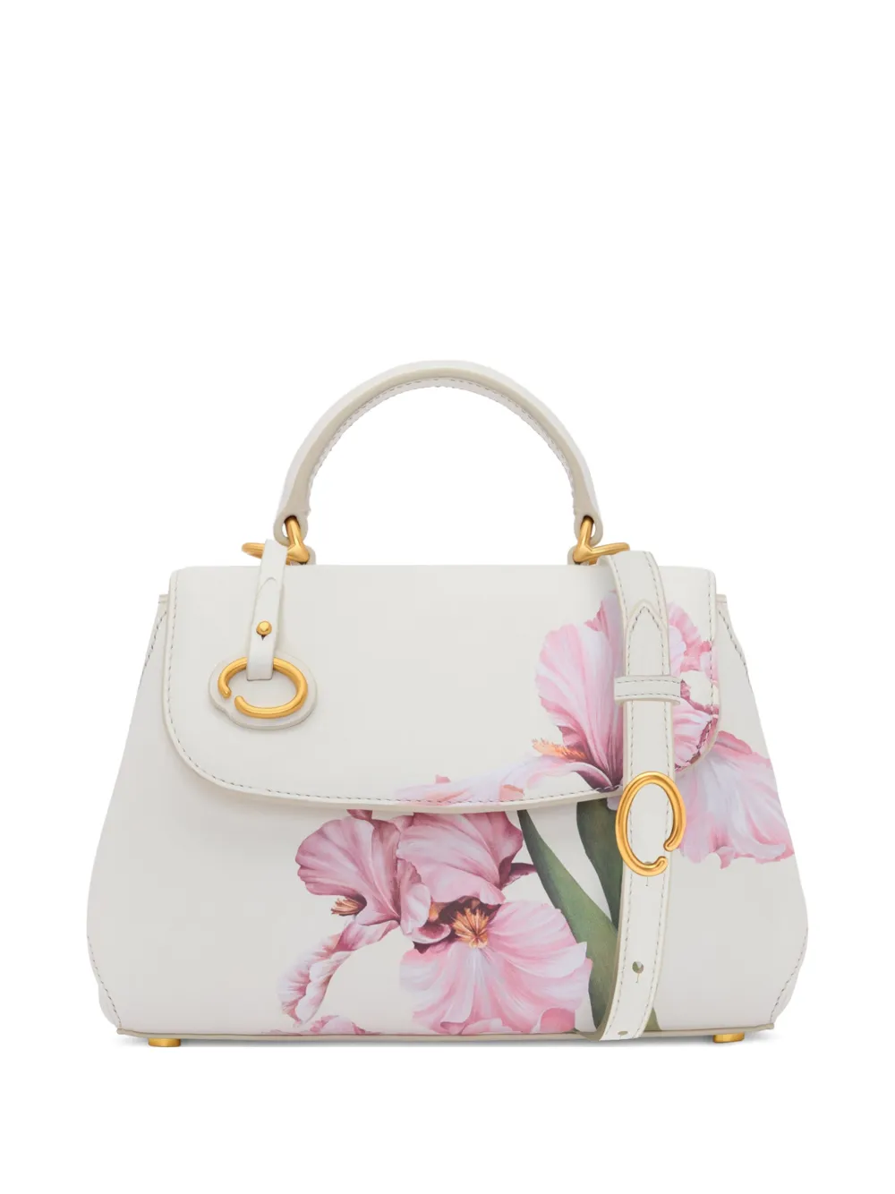 Oscar de la Renta Borsa a tracolla Poppy mini in pelle con stampa floreale - Bianco