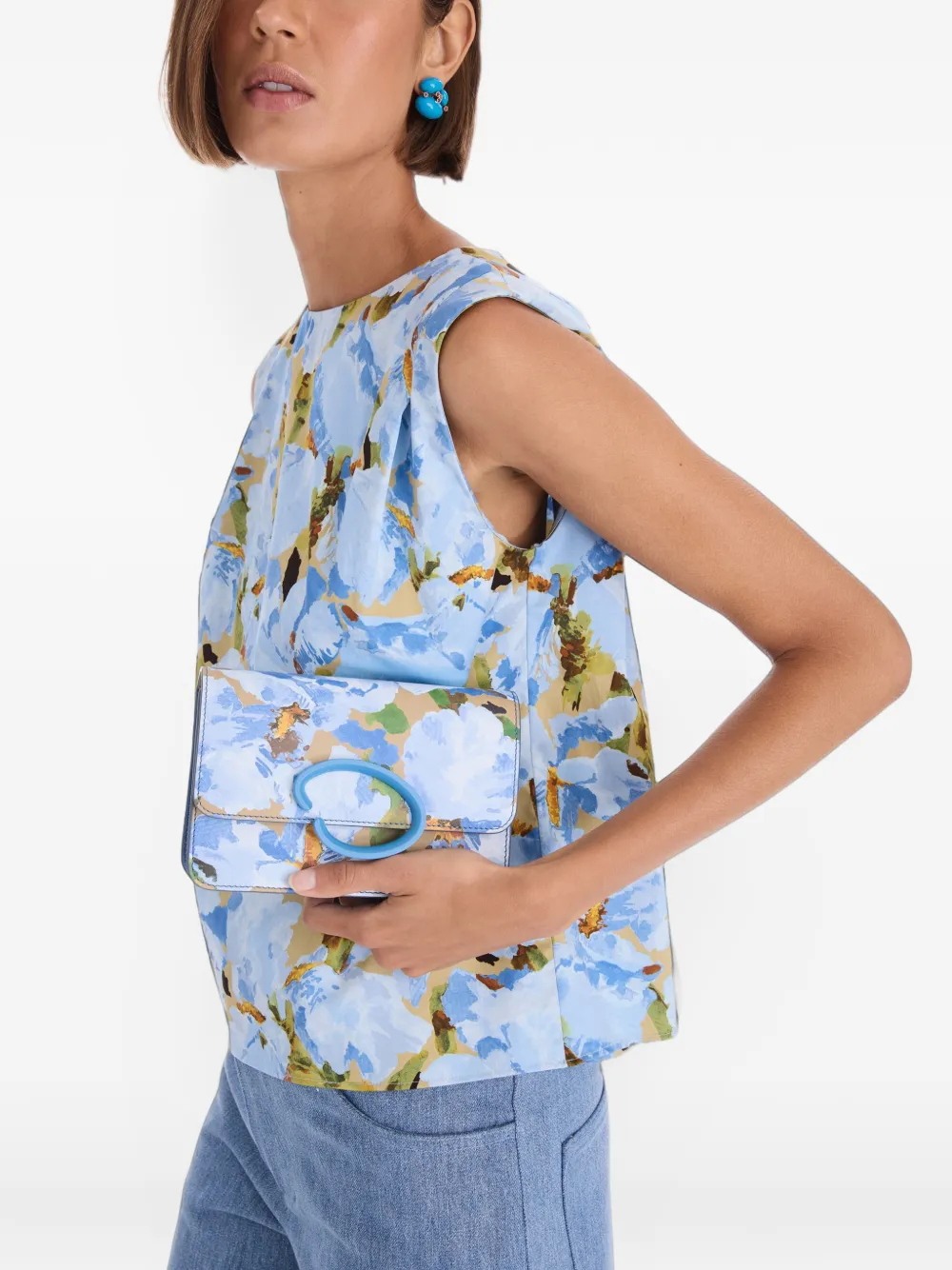 Oscar de la Renta Iris floral-print leather clutch bag Blauw