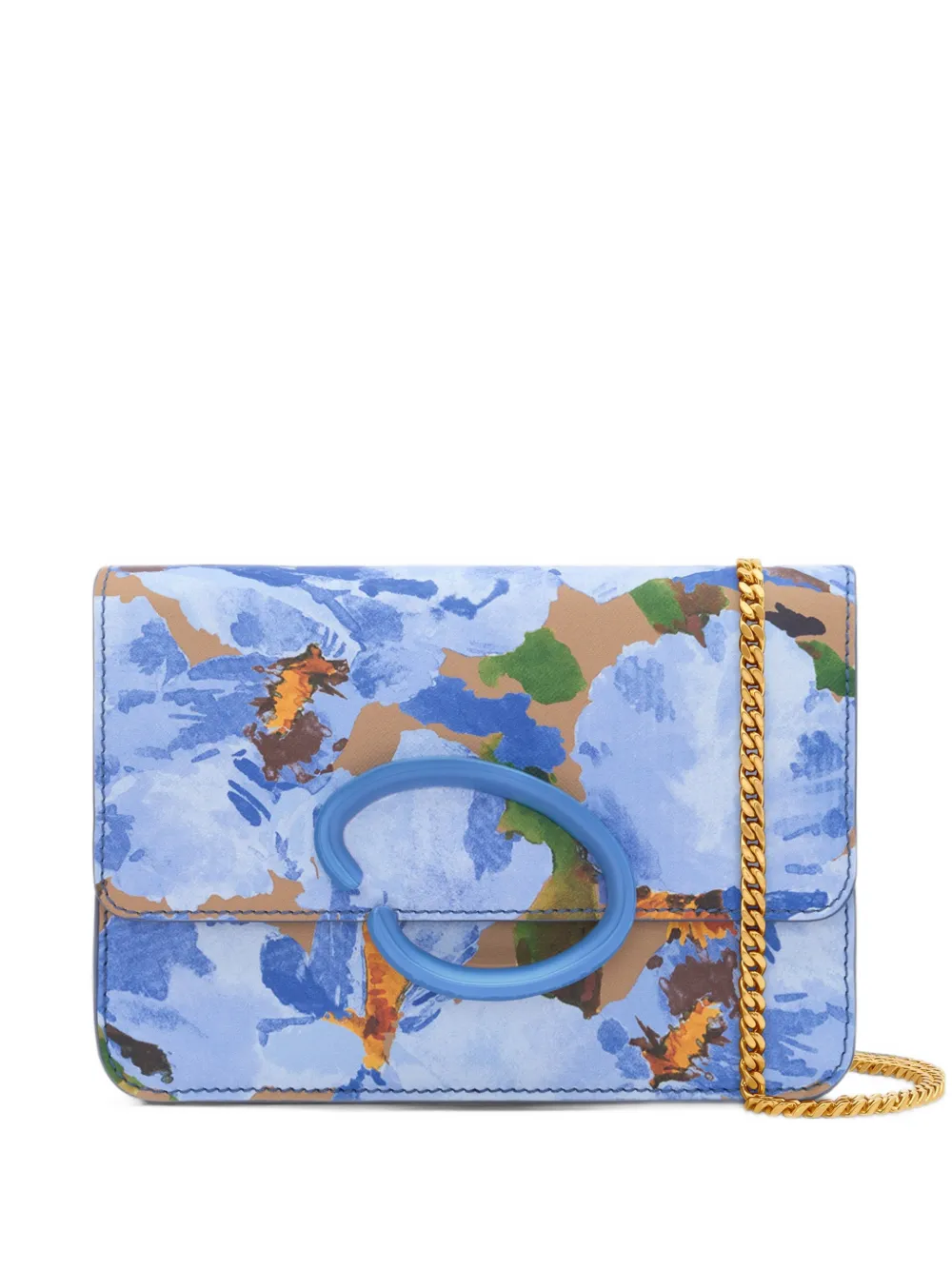 Oscar de la Renta Iris floral-print leather clutch bag - Blu