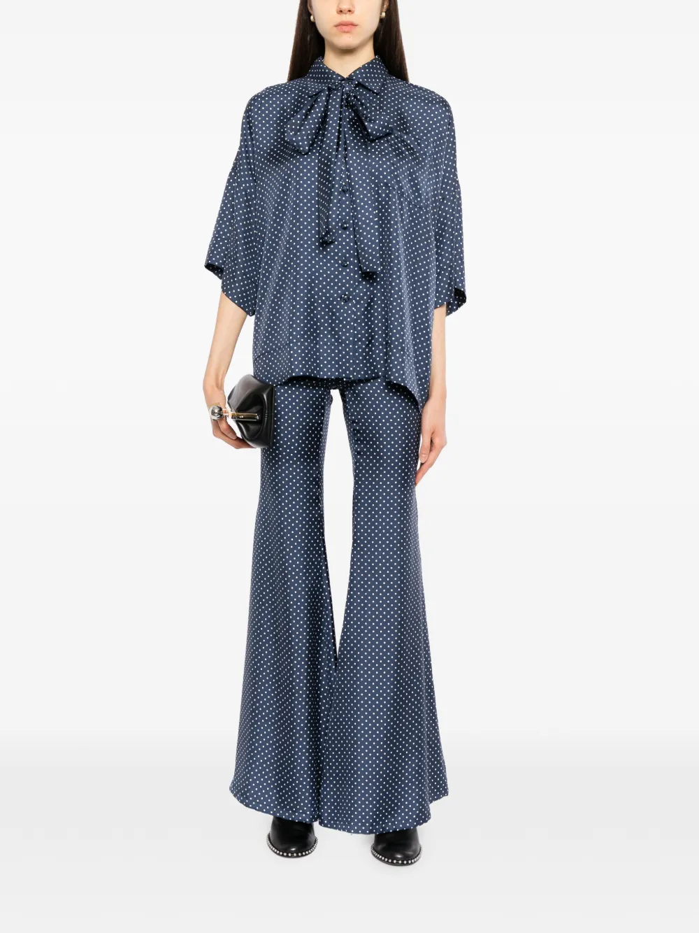Francoise Pinton Paris polka-dot flared trousers Blauw