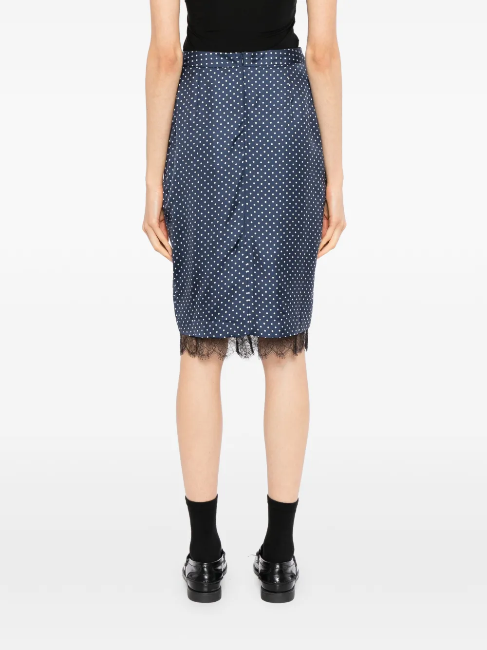 Francoise Pinton Paris polka-dot lace-trim skirt Blauw