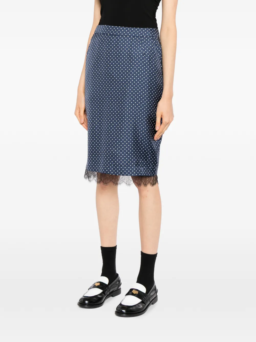 Francoise Pinton Paris polka-dot lace-trim skirt Blauw