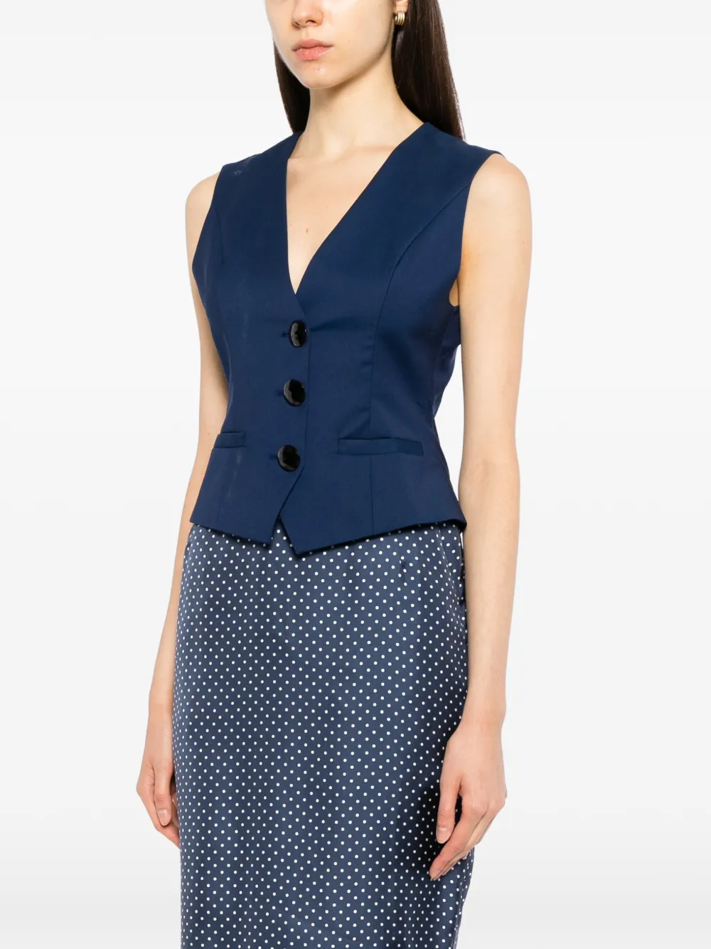 Francoise Pinton Paris button-fastening sleeveless waistcoat Blauw
