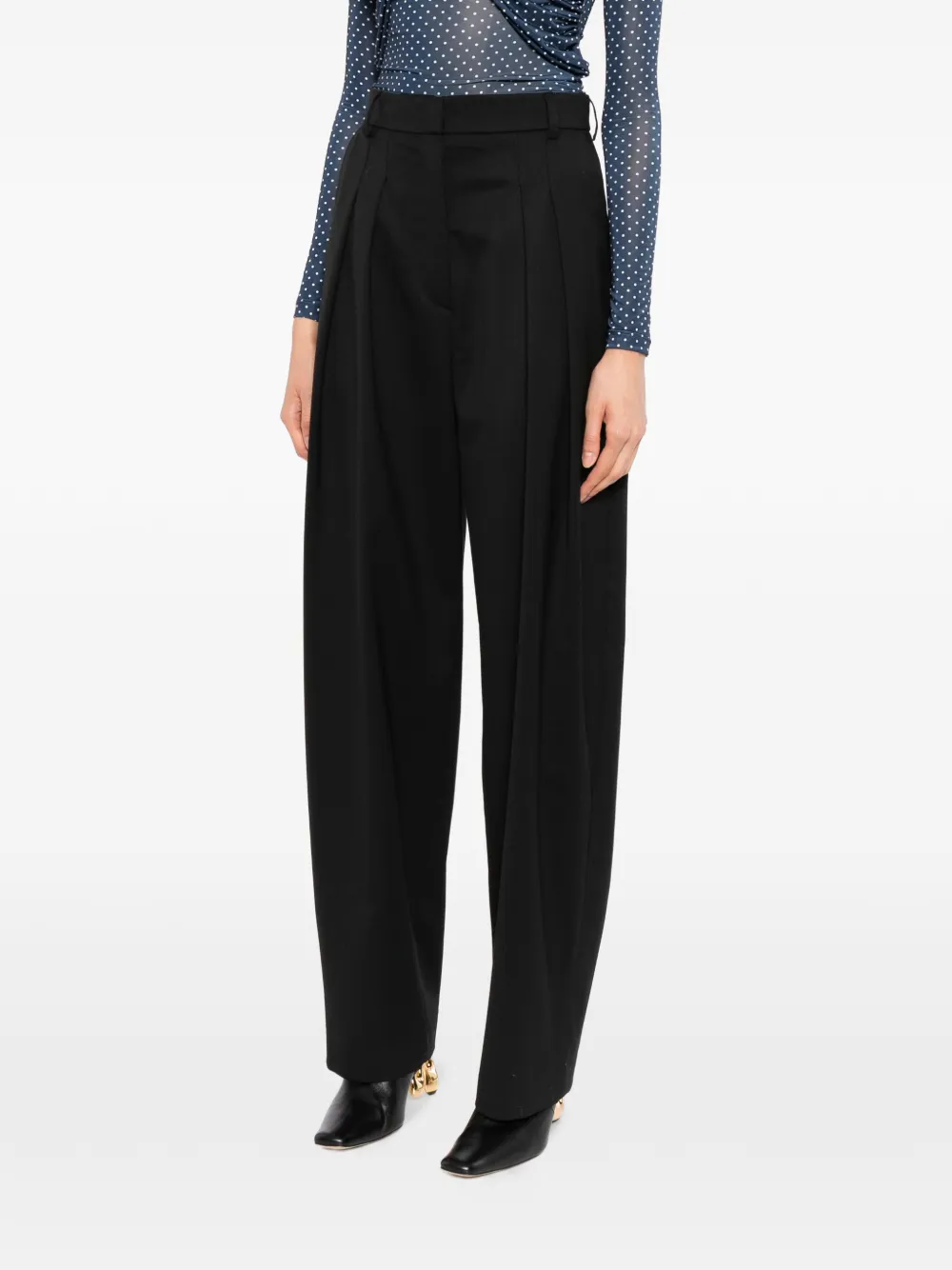 Francoise Pinton Paris pleated wide-leg trousers Zwart