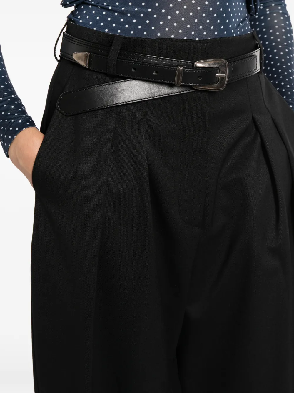 Francoise Pinton Paris pleated wide-leg trousers Zwart