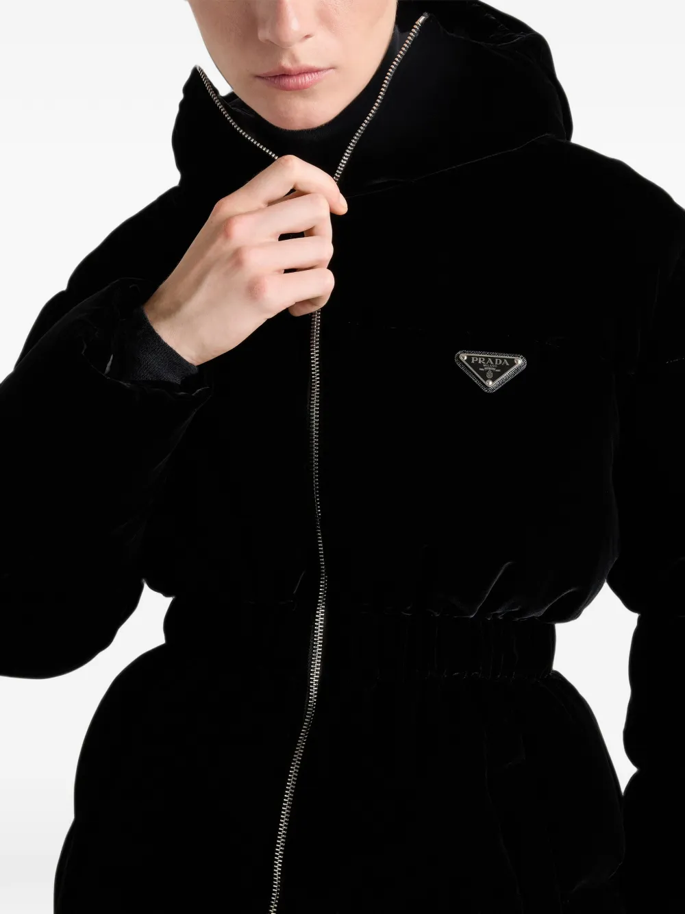 Prada velvet down jacket Zwart