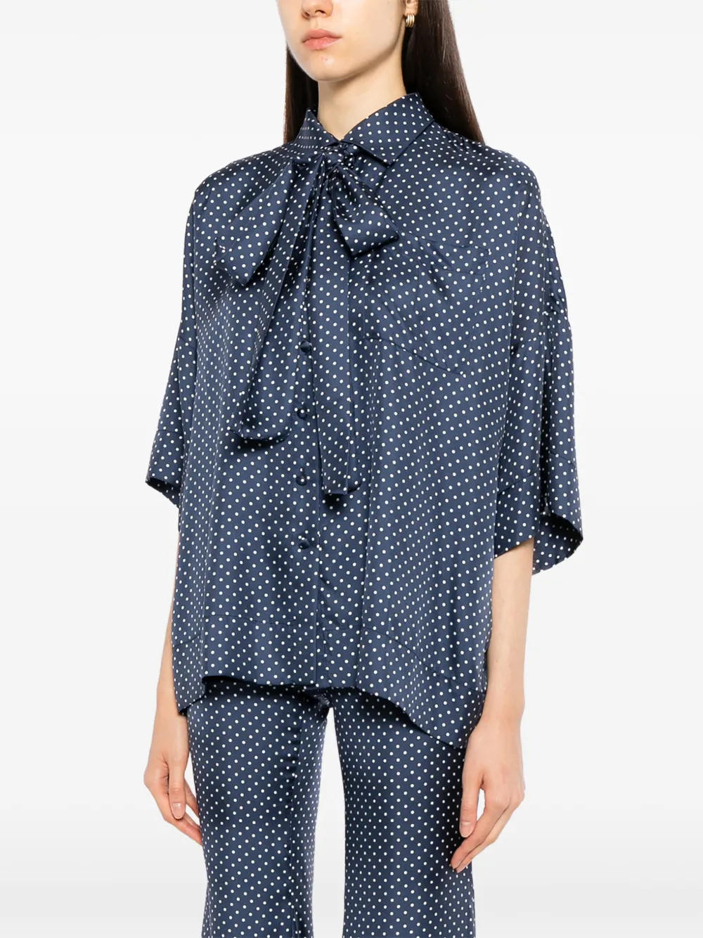 Francoise Pinton Paris polka-dot pussy-bow blouse Blauw