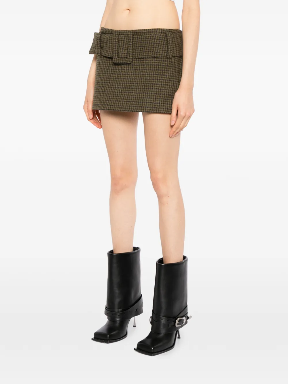 Francoise Pinton Paris houndstooth-pattern belted skirt Groen