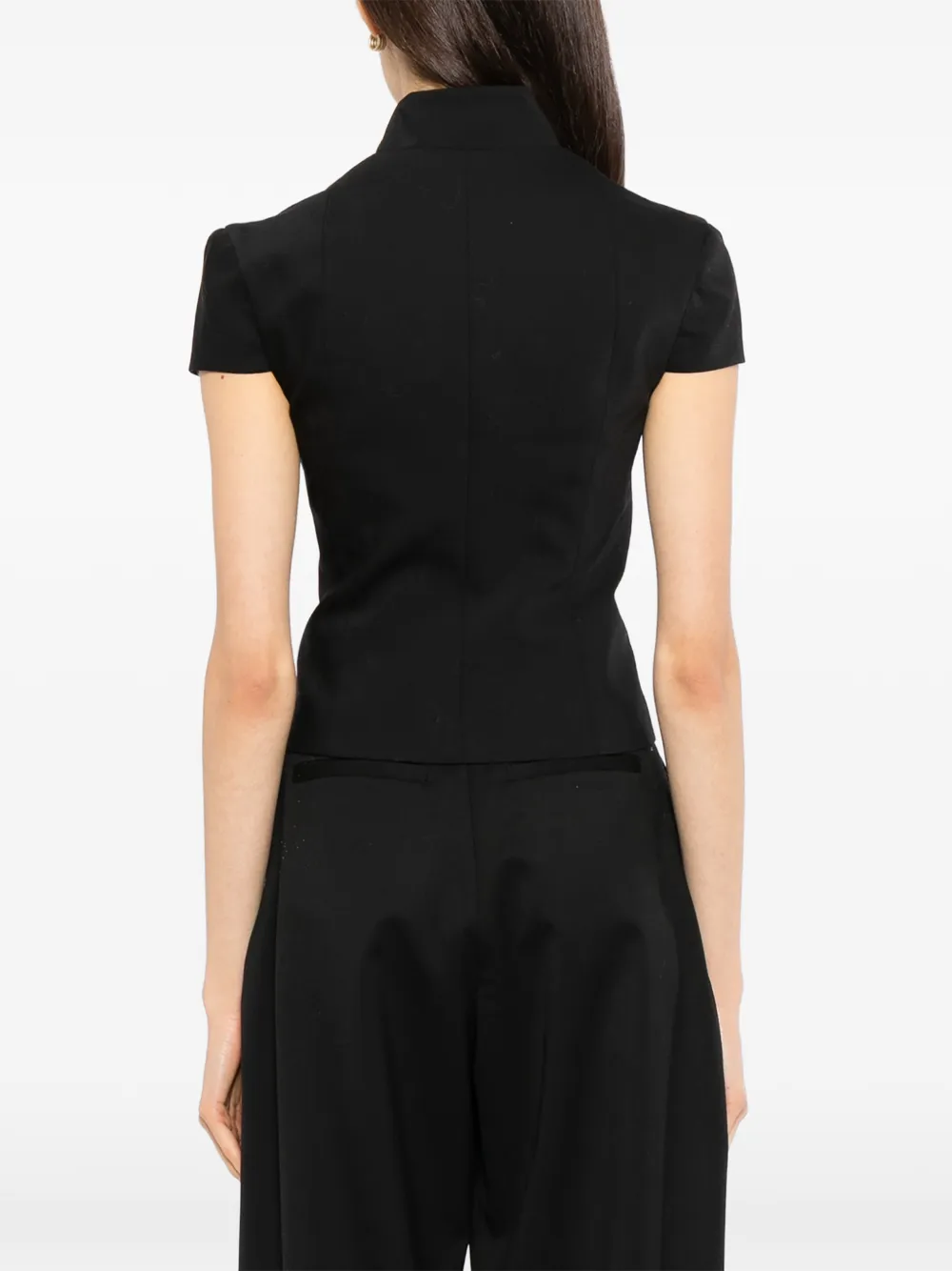 Francoise Pinton Paris double-breasted short-sleeve top Zwart