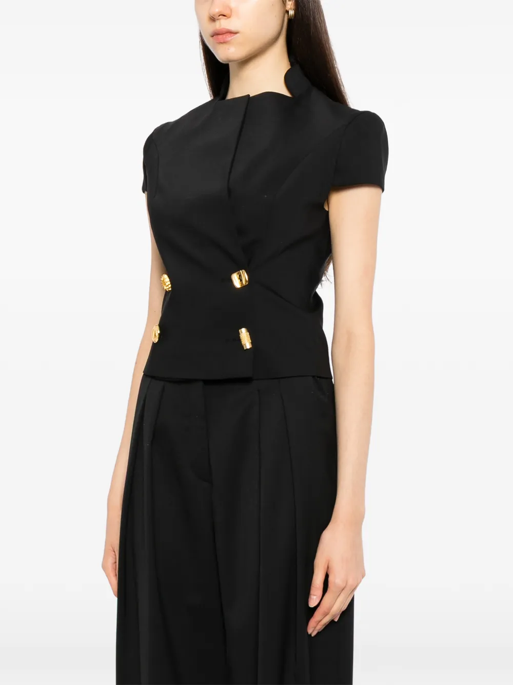 Francoise Pinton Paris double-breasted short-sleeve top Zwart