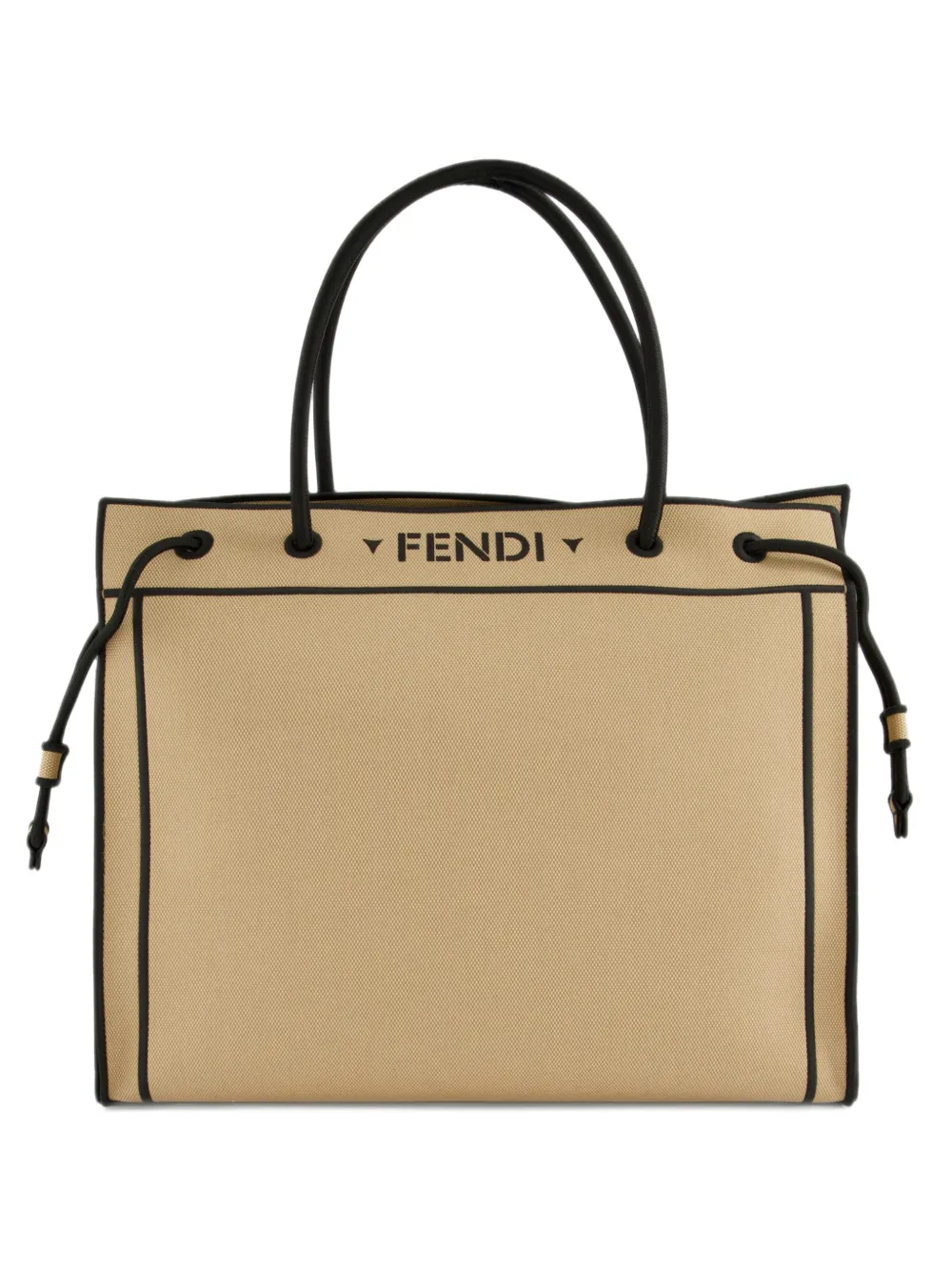 FENDI beige embroidered canvas shopper - Toni neutri